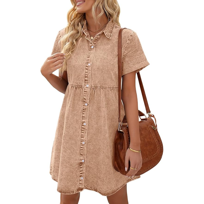 Women's Button Down Babydoll Denim Dress